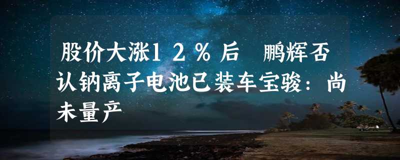 股价大涨12%后 鹏辉否认钠离子电池已装车宝骏：尚未量产