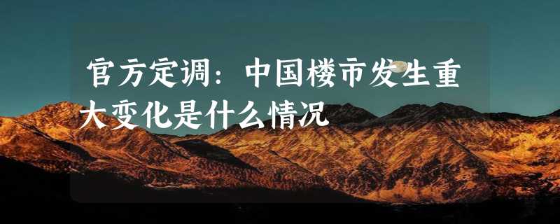 官方定调:中国楼市发生重大变化是什么情况