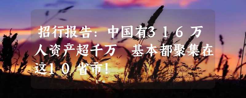 招行报告：中国有316万人资产超千万 基本都聚集在这10省市！