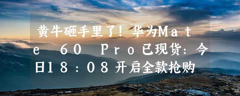 黄牛砸手里了！华为Mate 60 Pro已现货：今日18:08开启全款抢购