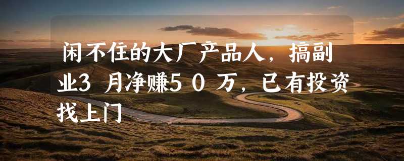 闲不住的大厂产品人，搞副业3月净赚50万，已有投资找上门