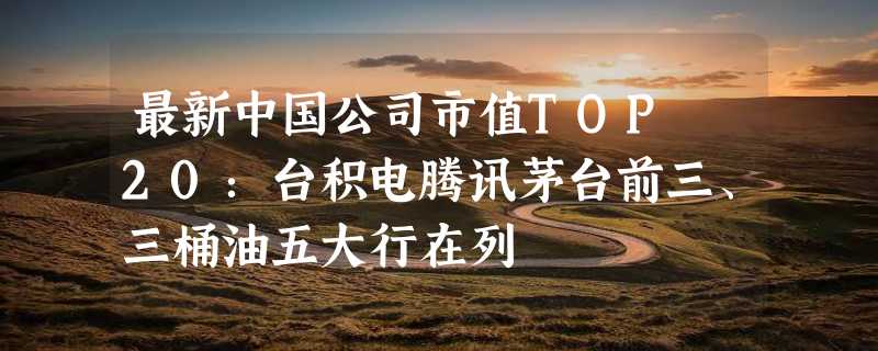 最新中国公司市值TOP 20：台积电腾讯茅台前三、三桶油五大行在列