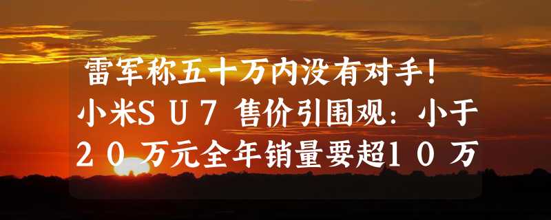 雷军称五十万内没有对手！小米SU7售价引围观：小于20万元全年销量要超10万辆