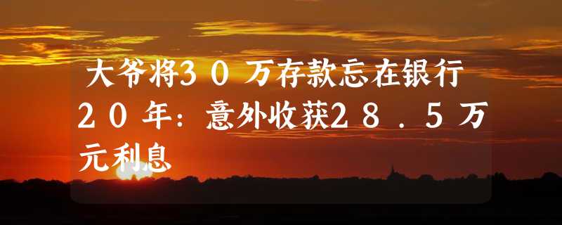 大爷将30万存款忘在银行20年：意外收获28.5万元利息