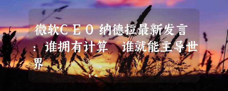 微软CEO纳德拉最新发言：谁拥有计算 谁就能主导世界