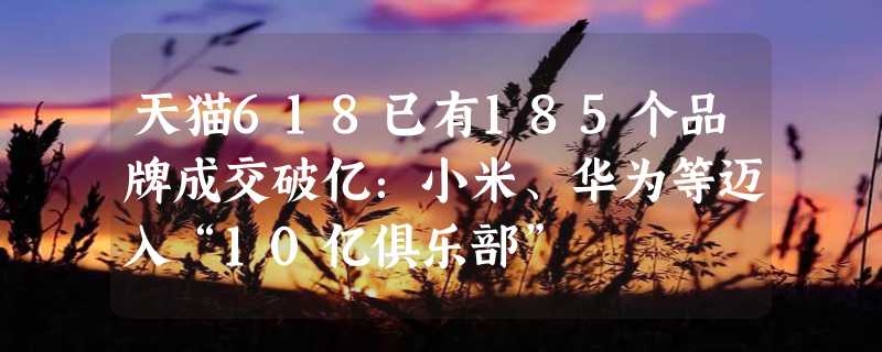 天猫618已有185个品牌成交破亿：小米、华为等迈入“10亿俱乐部”