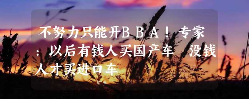 不努力只能开BBA！专家：以后有钱人买国产车 没钱人才买进口车