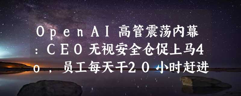 OpenAI高管震荡内幕：CEO无视安全仓促上马4o，员工每天干20小时赶进度，追名逐利不再理想主义