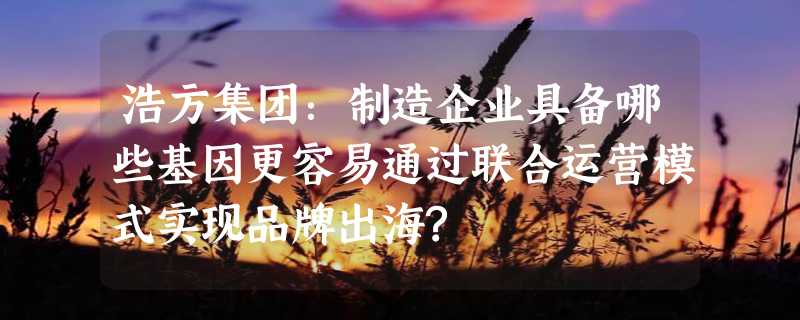 浩方集团：制造企业具备哪些基因更容易通过联合运营模式实现品牌出海?