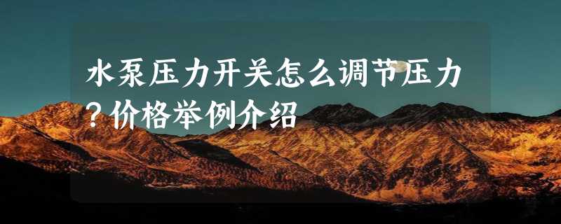 水泵压力开关怎么调节压力？价格举例介绍