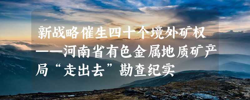 新战略催生四十个境外矿权——河南省有色金属地质矿产局“走出去”勘查纪实