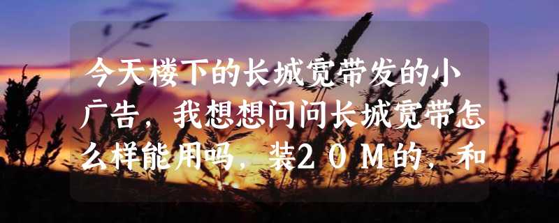 今天楼下的长城宽带发的小广告，我想想问问长城宽带怎么样能用吗，装20M的，和ADSL比起来哪个好！