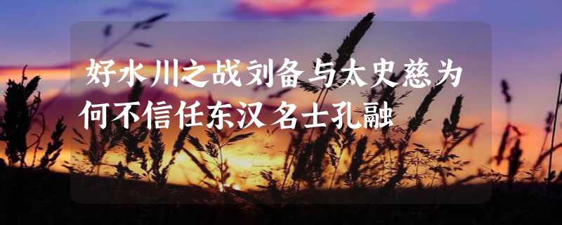 好水川之战刘备与太史慈为何不信任东汉名士孔融