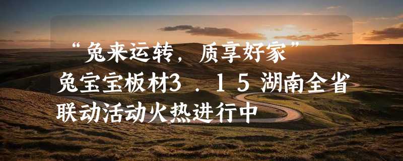 “兔来运转，质享好家” 兔宝宝板材3.15湖南全省联动活动火热进行中