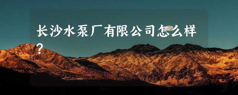 长沙水泵厂有限公司怎么样？