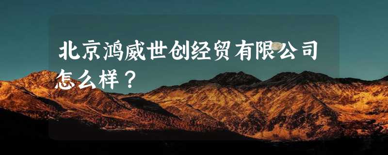 北京鸿威世创经贸有限公司怎么样？