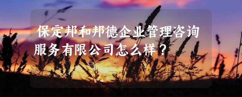 保定邦和邦德企业管理咨询服务有限公司怎么样？