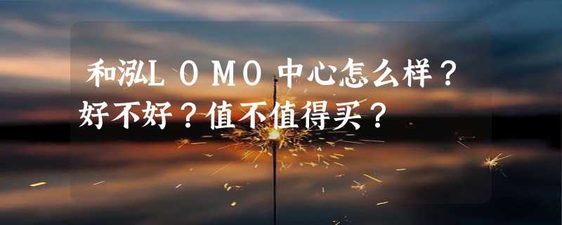 和泓LOMO中心怎么样？好不好？值不值得买？