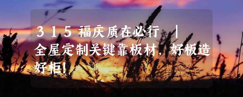 315福庆质在必行 | 全屋定制关键靠板材，好板造好柜！