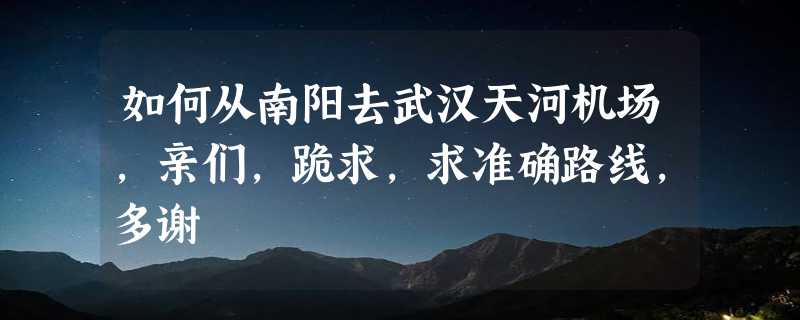 如何从南阳去武汉天河机场，亲们，跪求，求准确路线，多谢